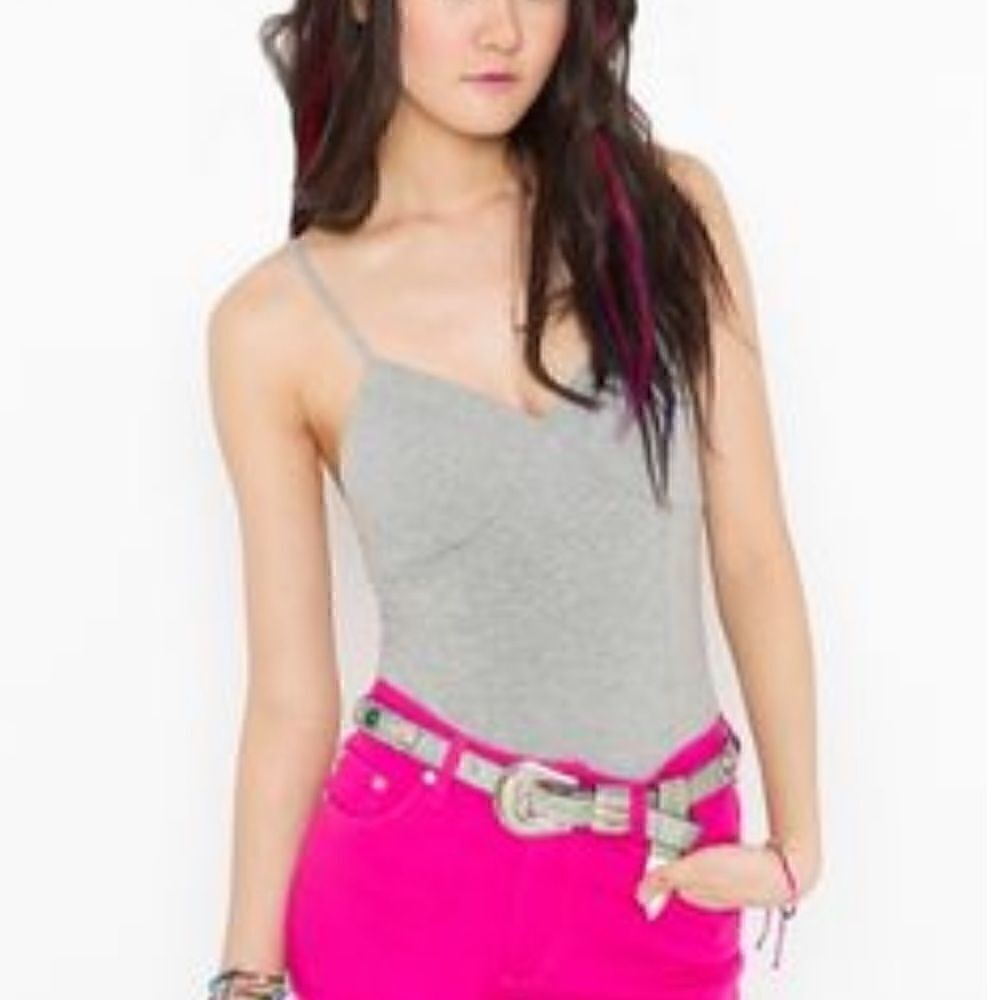 Nasty gal x Mink Pink Bodysuit Womens size Small Y2K Heather Gray New